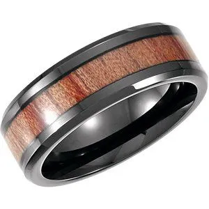 Black PVD Cobalt 8 mm Casted Band With Wood Inlay Size 14