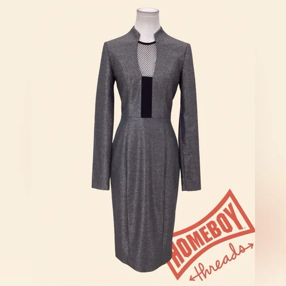 Blackhalo Gray Long Sleeve Dress with Mesh Detail size 2