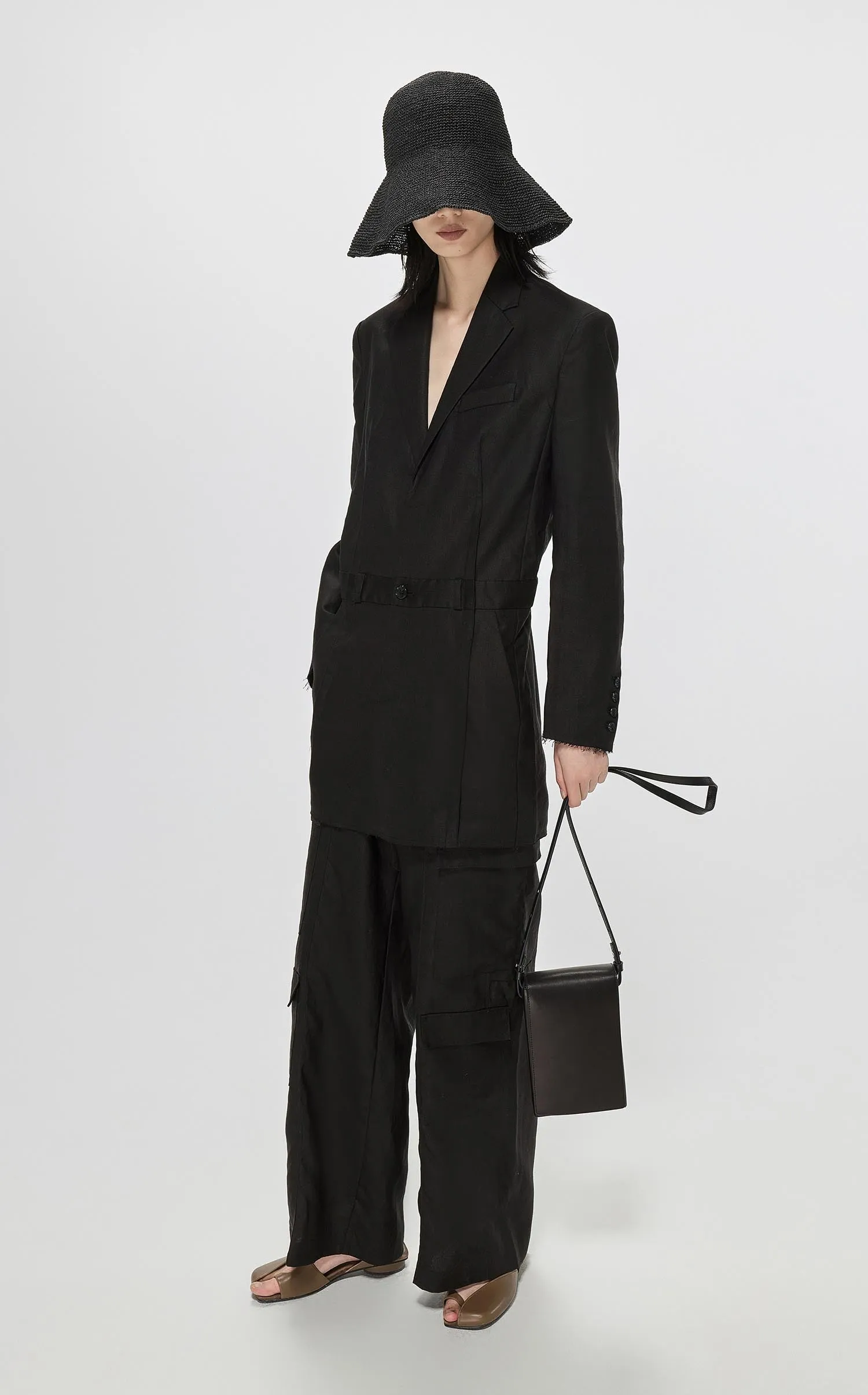 Blazers / JNBY Shoulder Padded Turndown Collar H-Line Long Sleeve Blazer