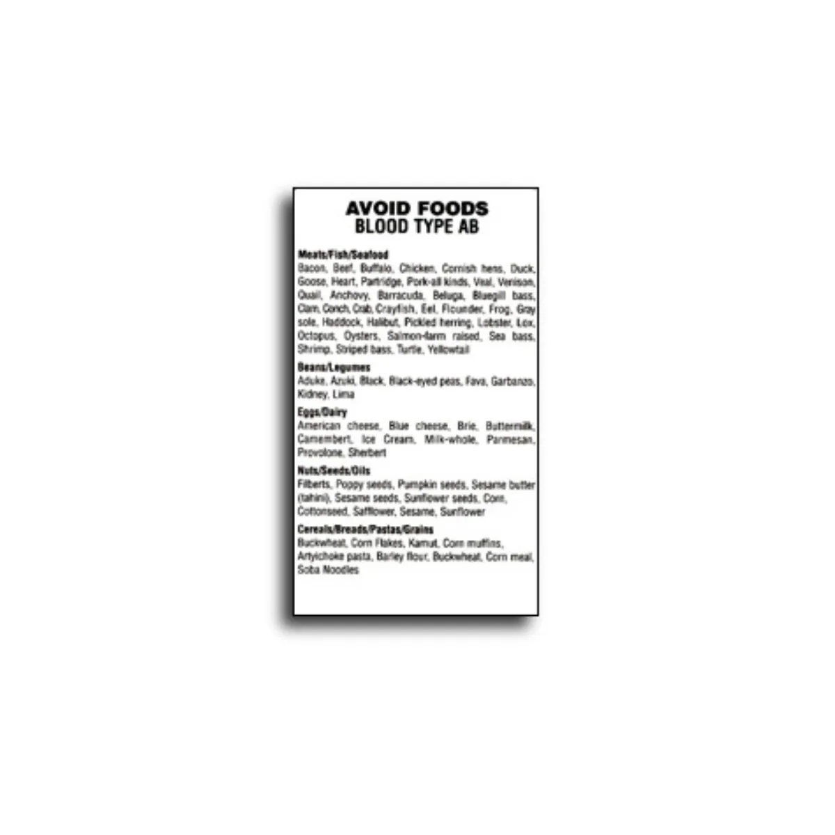 Blood Type AB Avoid Foods