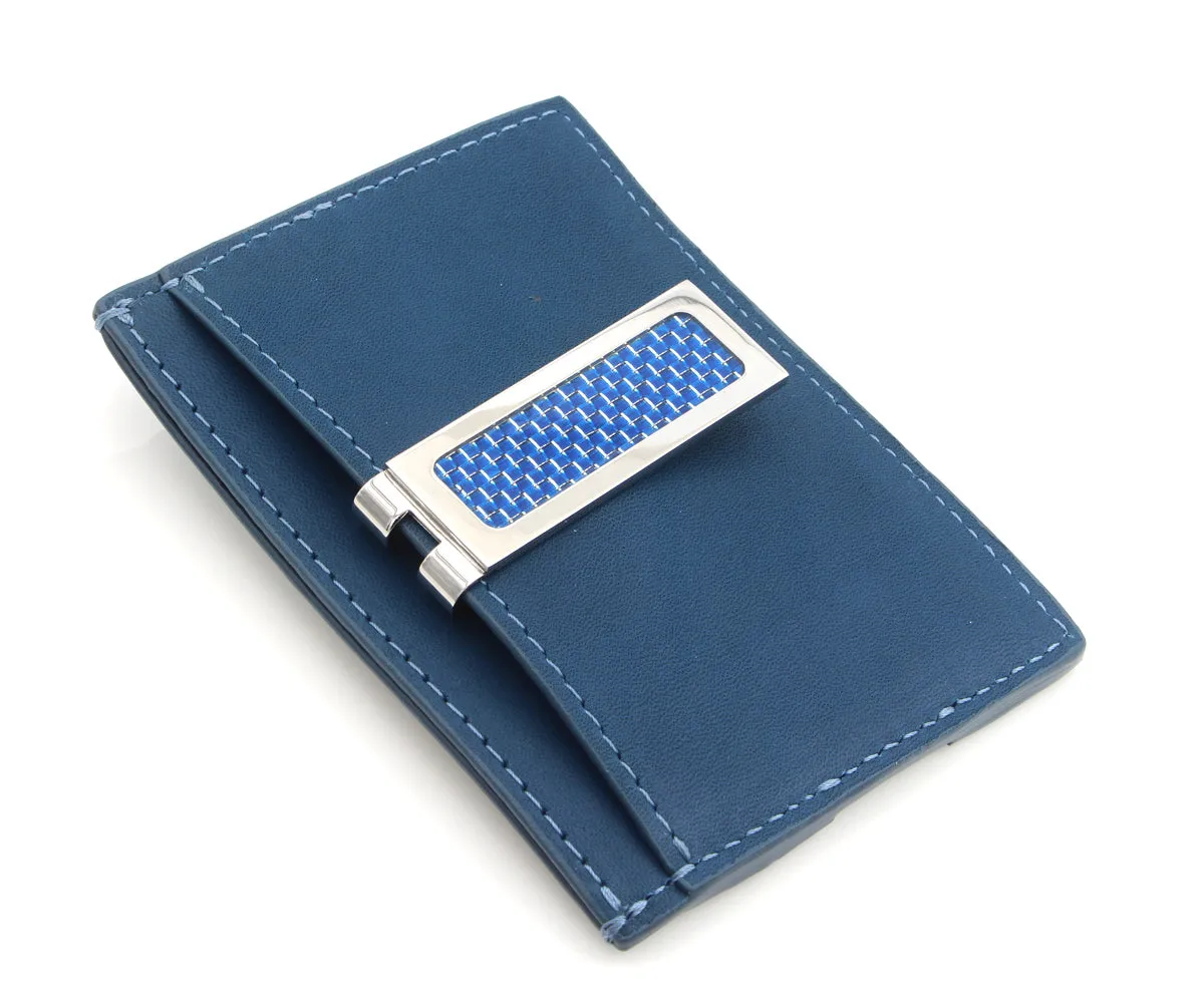 Blue Carbon Fiber Inlay Stainless Steel Money Clip