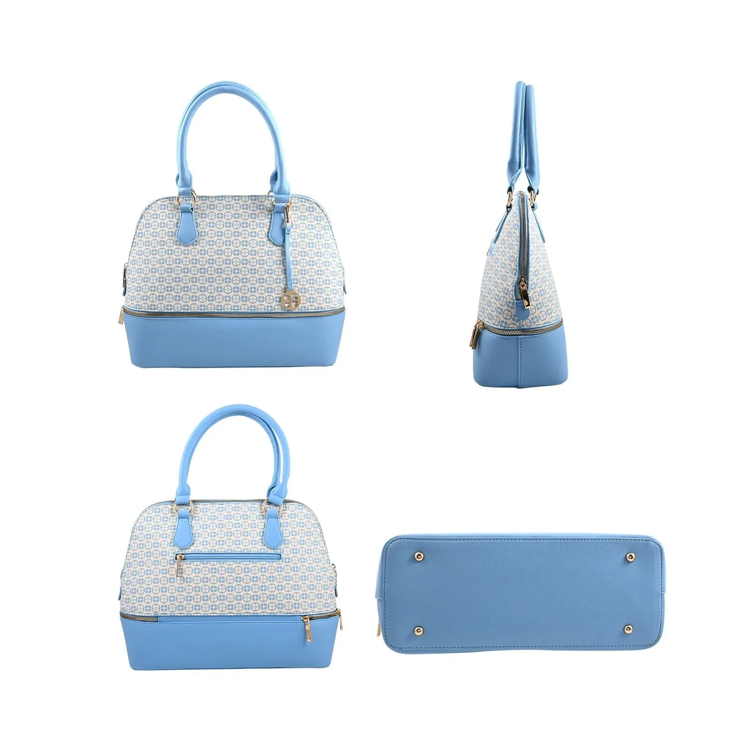 Blue IMAN Logo Print Satchel with Hidden Removeable Cosmetic/Lunch Case