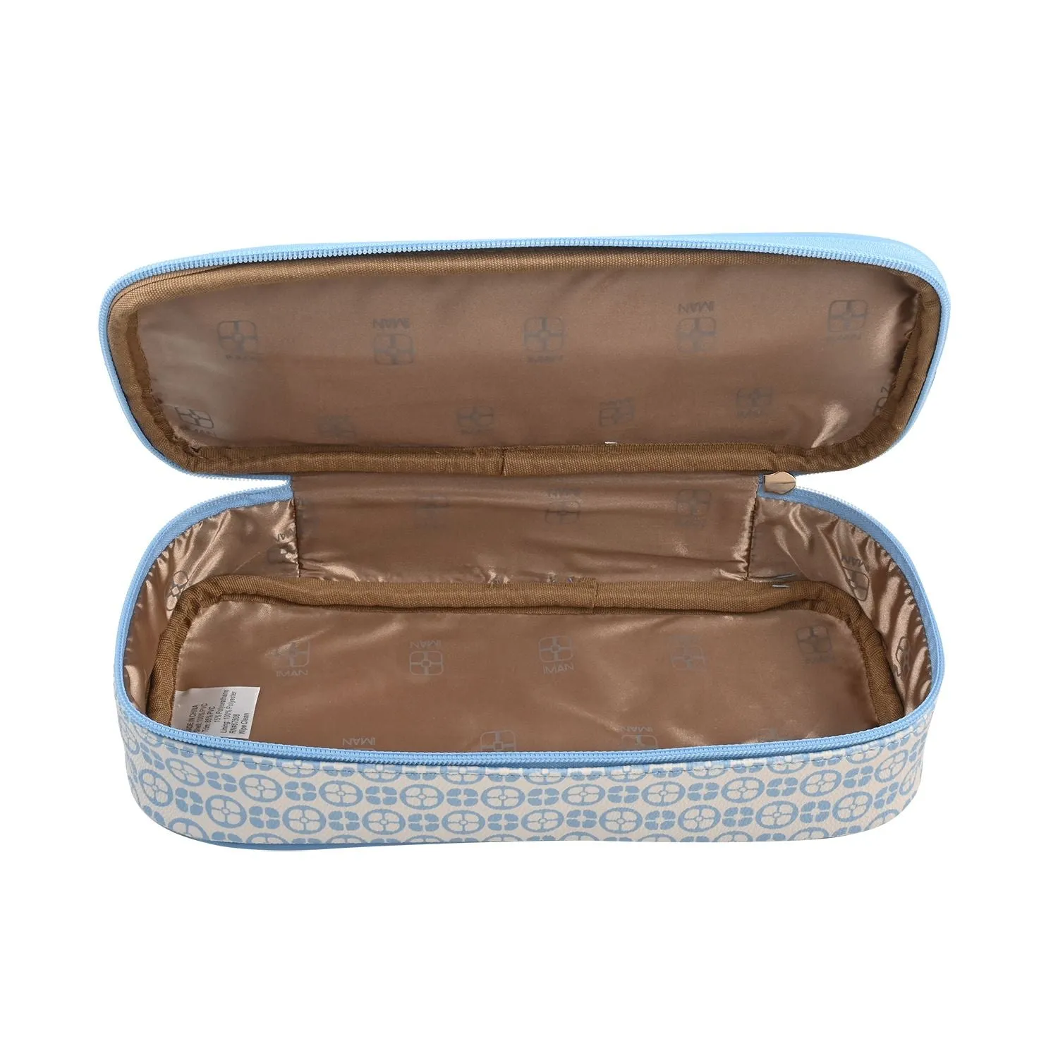Blue IMAN Logo Print Satchel with Hidden Removeable Cosmetic/Lunch Case
