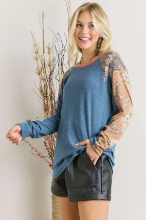 Boho Raglan Long Sleeve in teal * on sale *