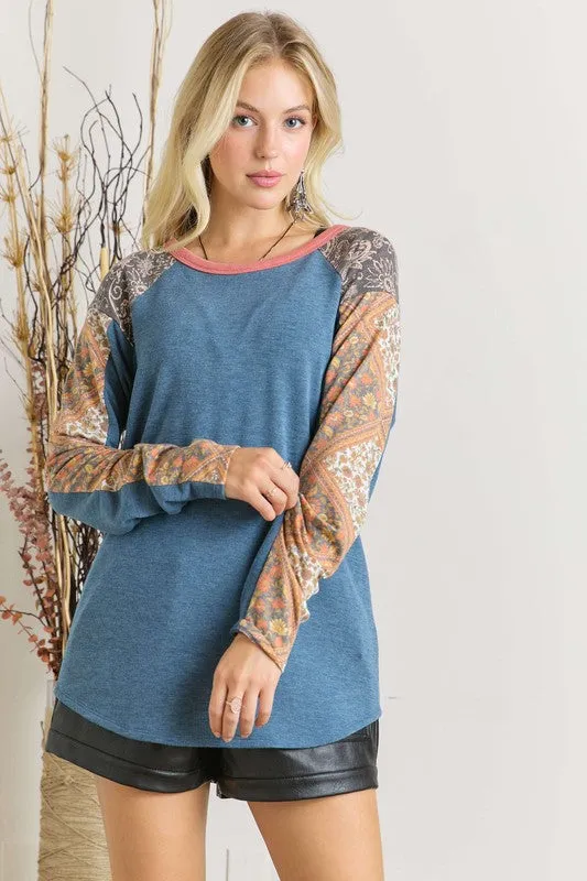 Boho Raglan Long Sleeve in teal * on sale *