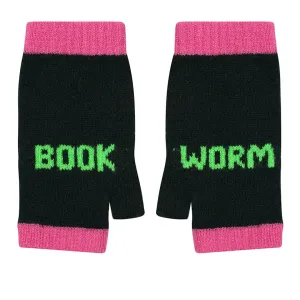 Book Worm Mittens in Forest Green with Neon Green & Bubblegum