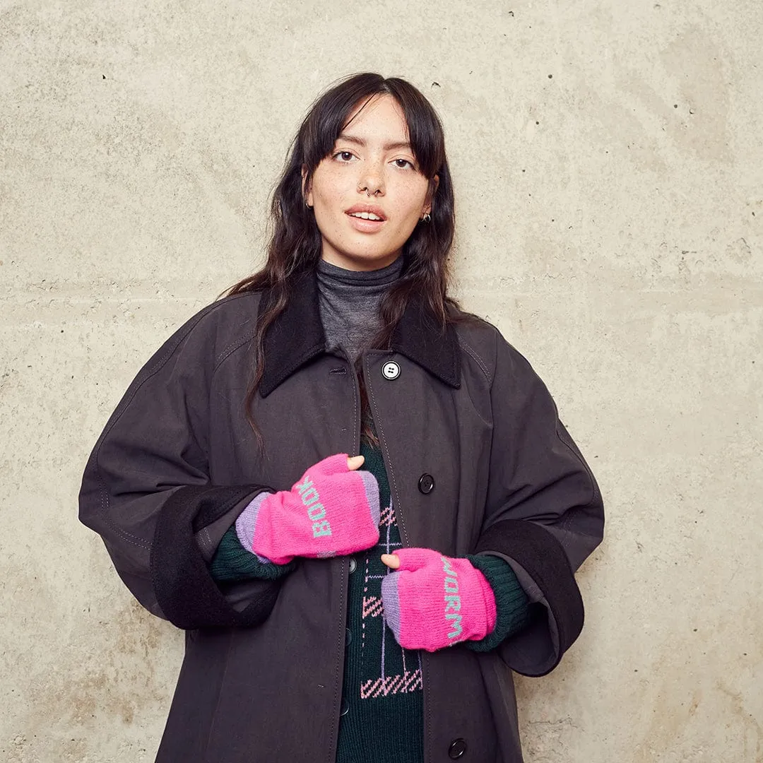 Book Worm Mittens in Neon Pink with Mojito & Violet