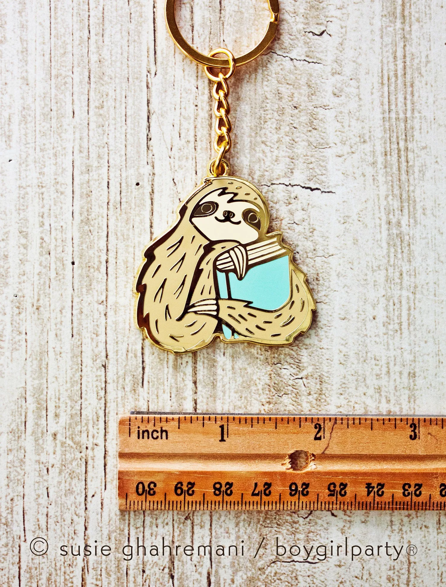 Bookish Sloth Keychain -- Gold Book Sloth Key Chain