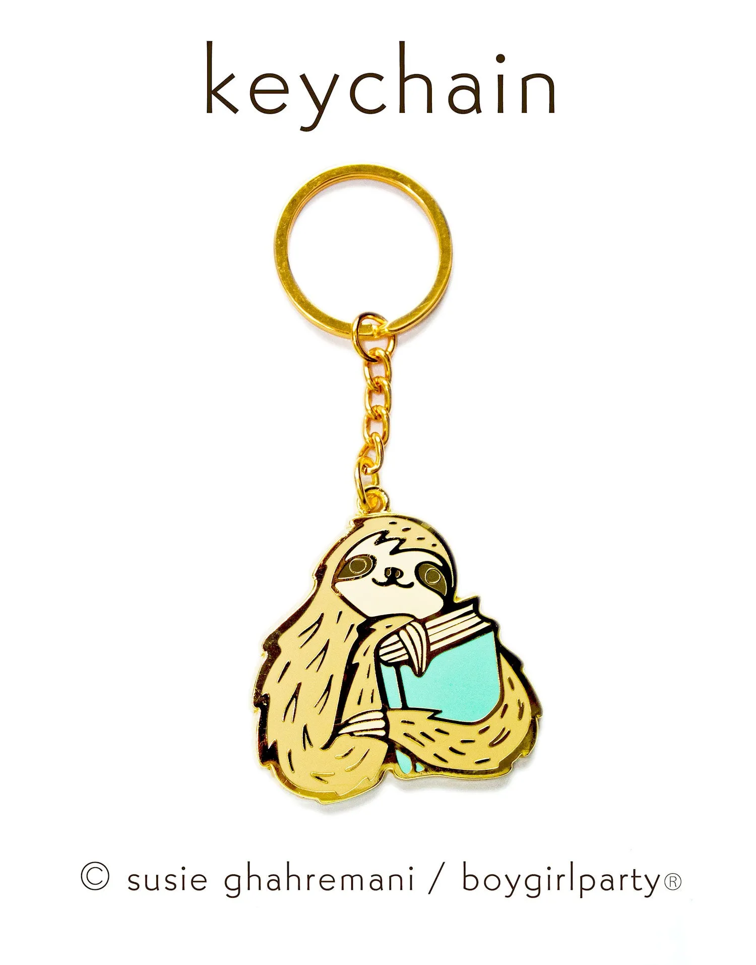 Bookish Sloth Keychain -- Gold Book Sloth Key Chain