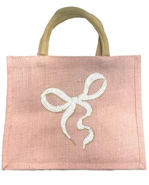 Bow Sequin Gift Tote - Pink/ White