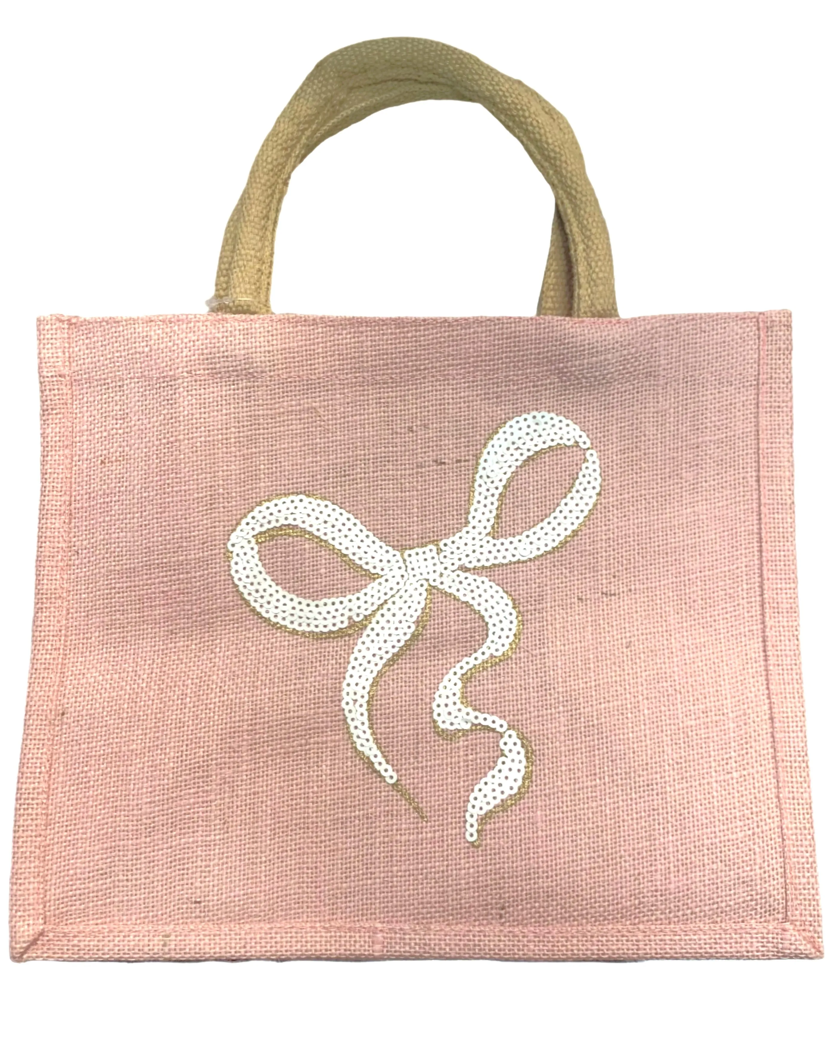 Bow Sequin Gift Tote - Pink/ White