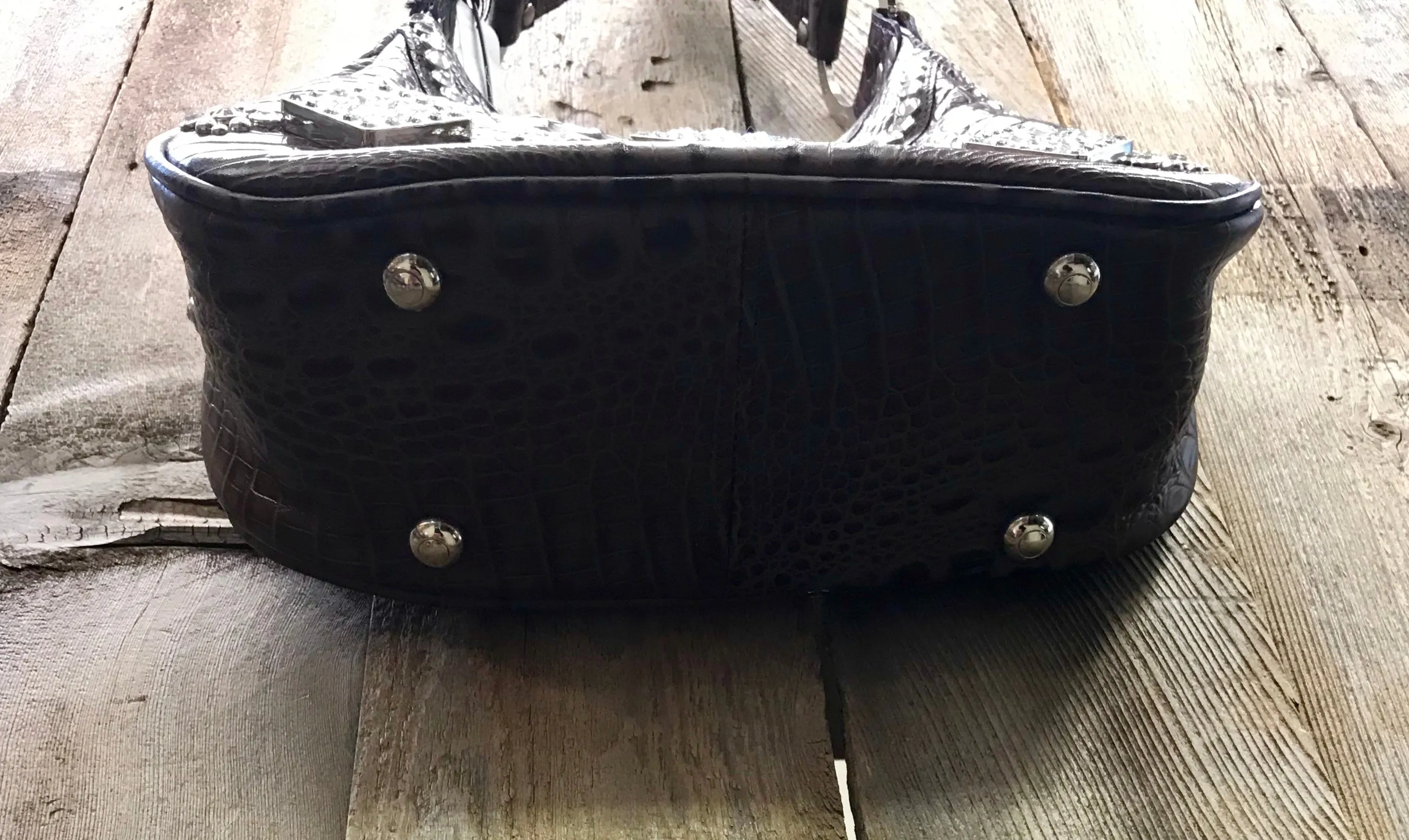 Brown Croc With Three Swarovski Crystal Conchos Handbag