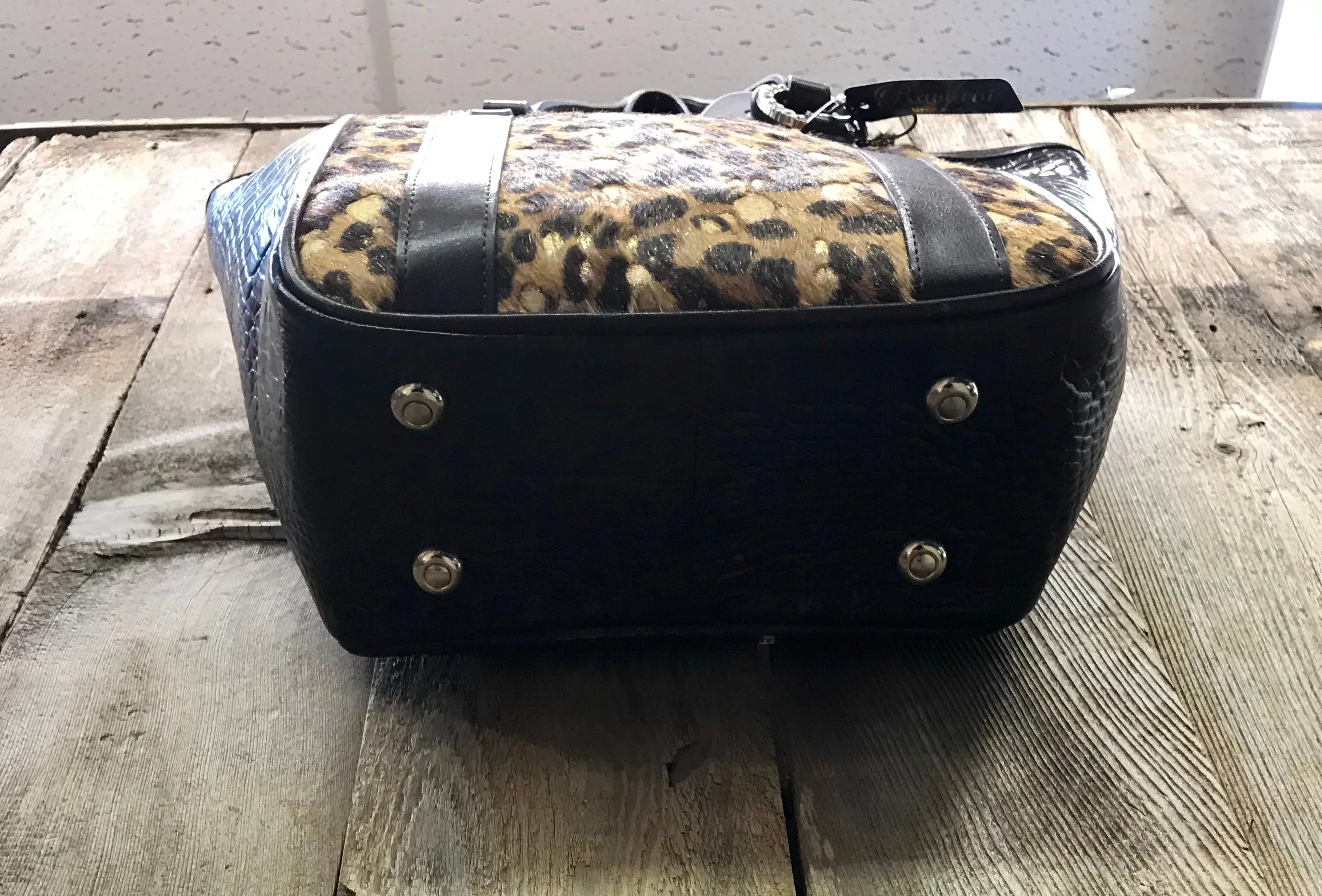 Brown Leather With Cheetah Handbag