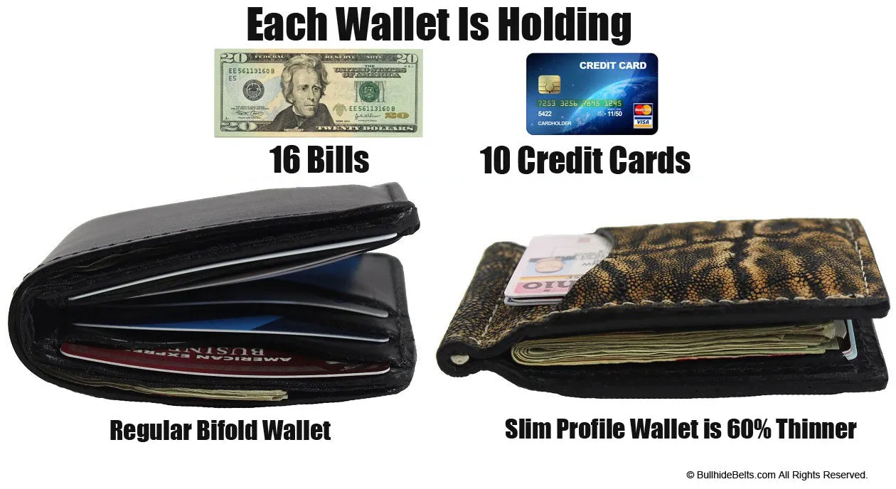 Brown Shark Bifold Slim Profile Wallet With Money Clip
