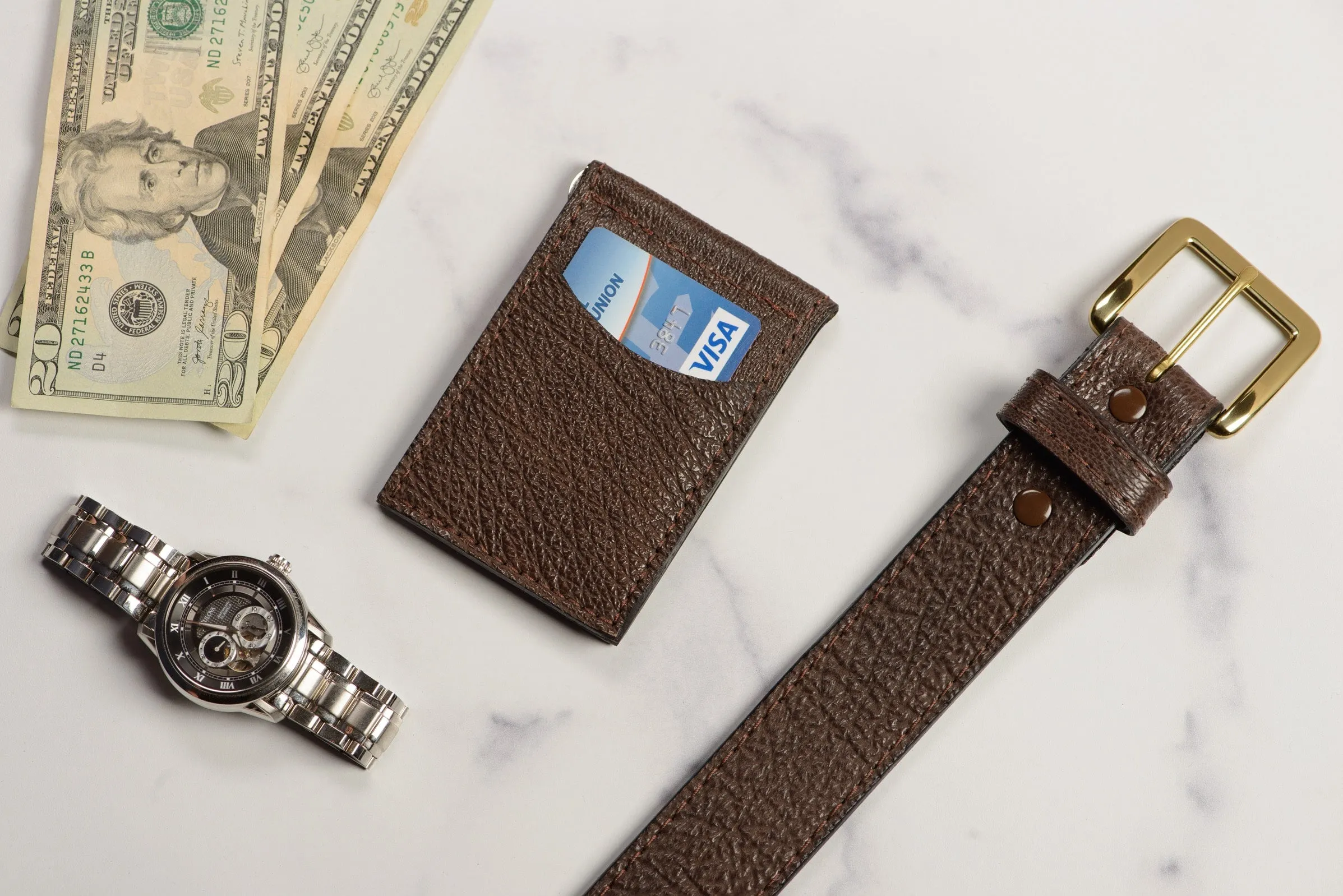 Brown Shark Bifold Slim Profile Wallet With Money Clip