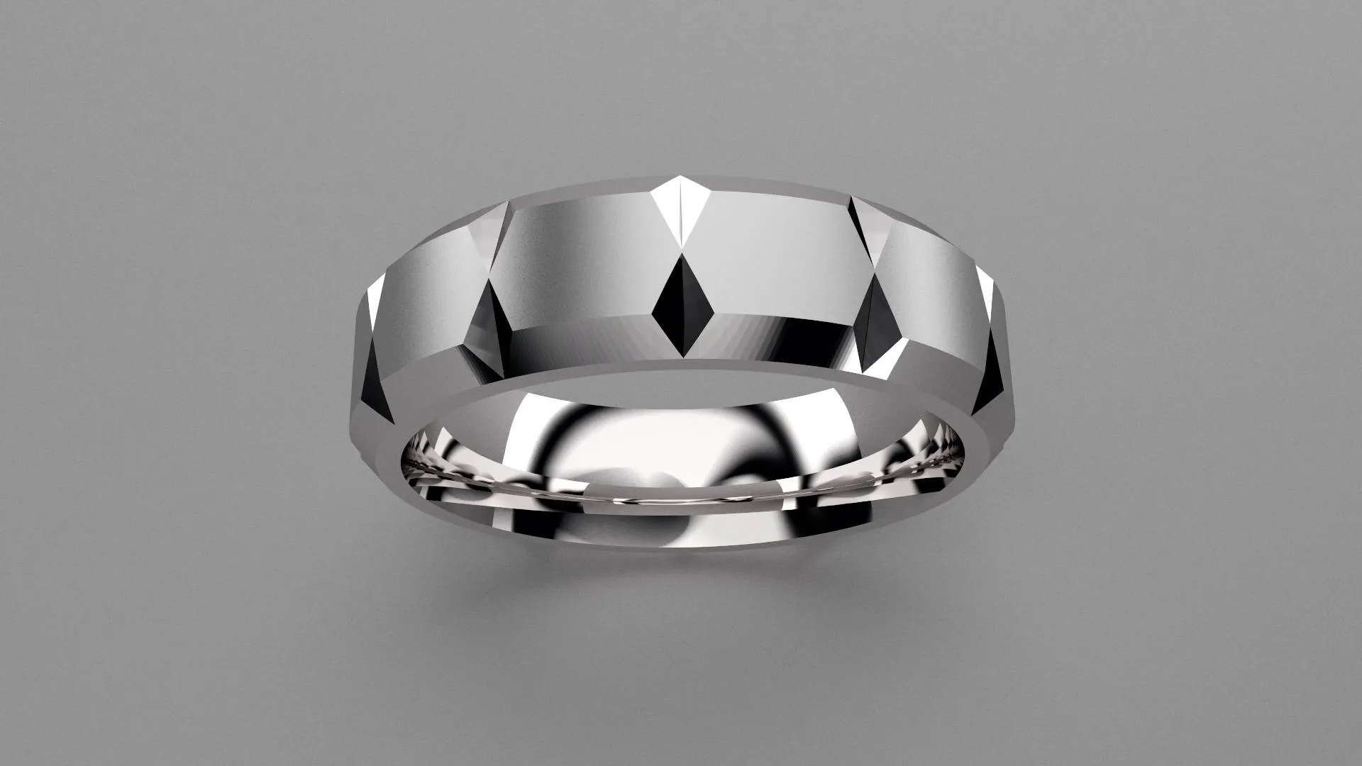 Brushed Sterling Silver 6mm Beveled Edge with Facets Wedding Band