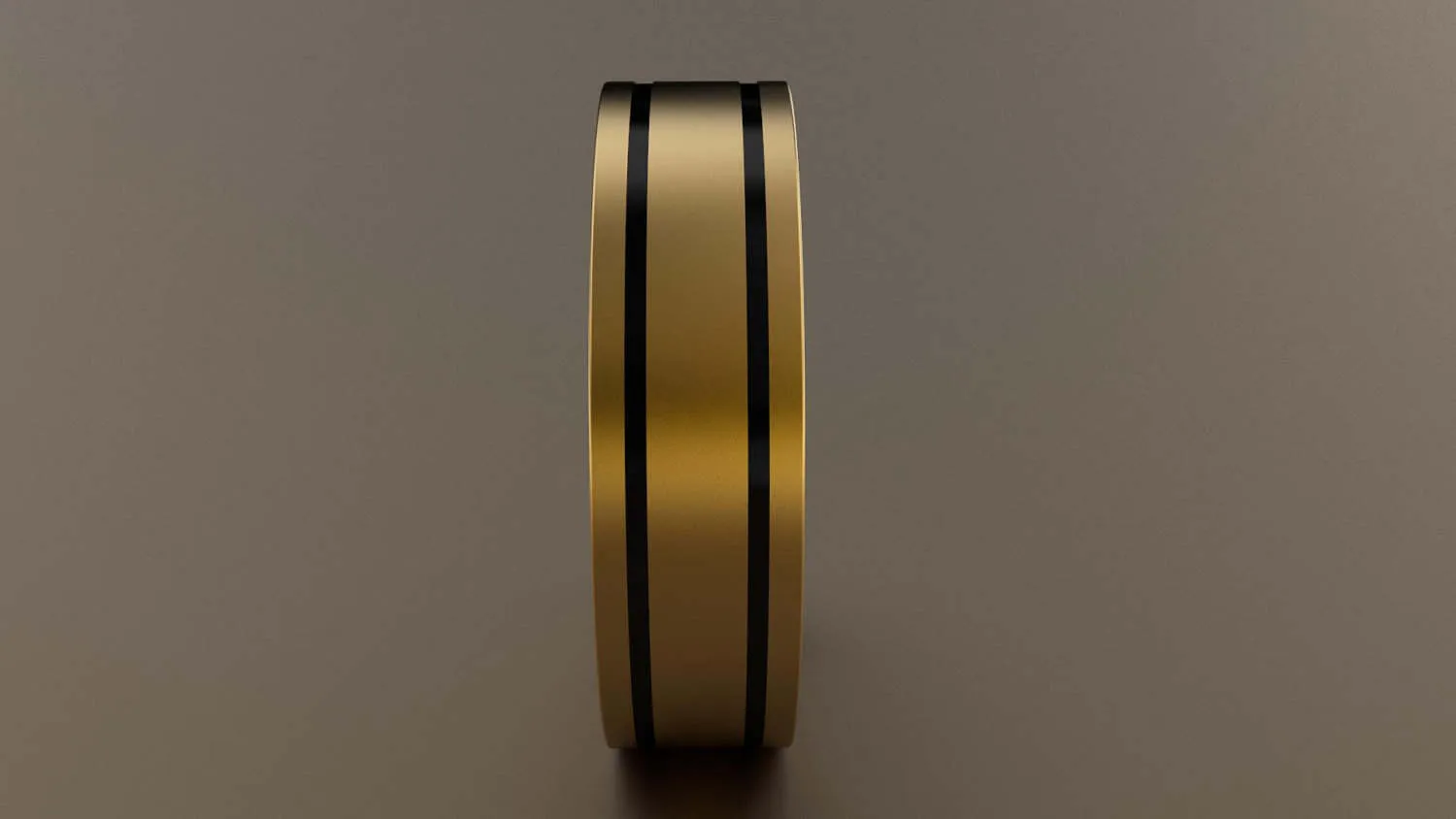Brushed Yellow Gold 6mm Double Black Groove Wedding Band