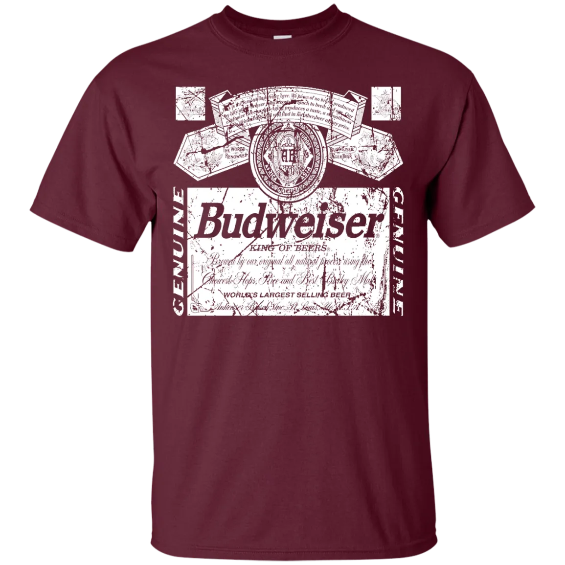 Budweiser Beer T-Shirt Custom Designed White Worn Pattern Label