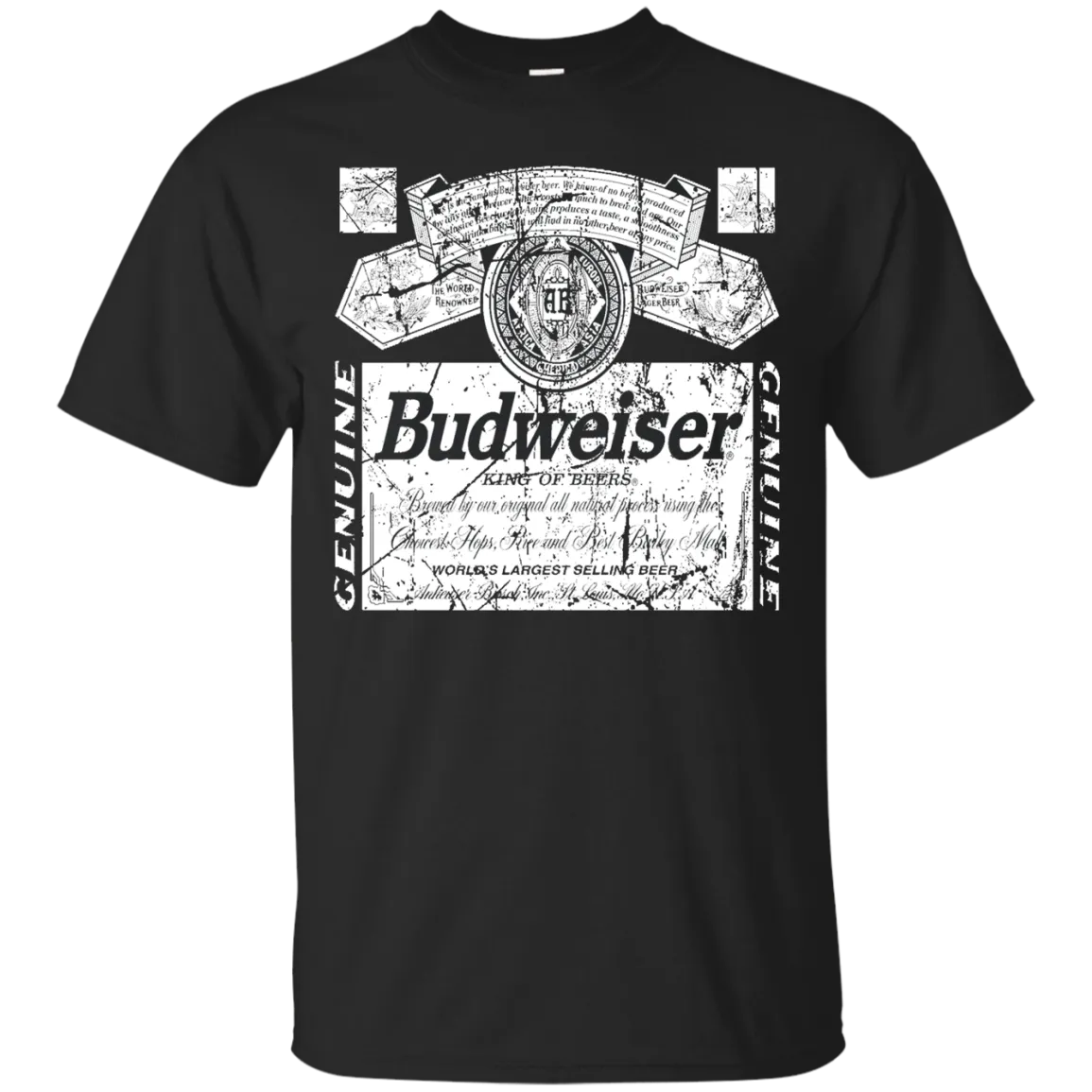 Budweiser Beer T-Shirt Custom Designed White Worn Pattern Label