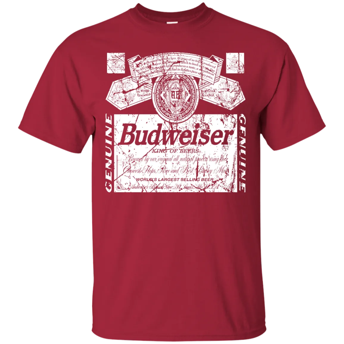 Budweiser Beer T-Shirt Custom Designed White Worn Pattern Label