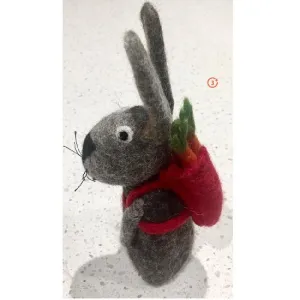 Bunny with a Backpack Wool Figure - 3 pieces