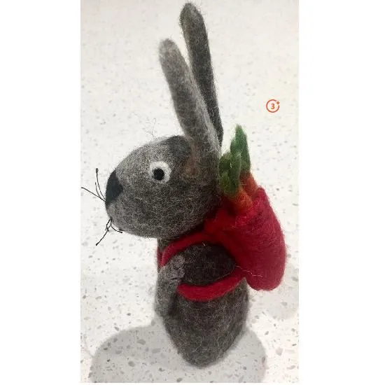 Bunny with a Backpack Wool Figure - 3 pieces