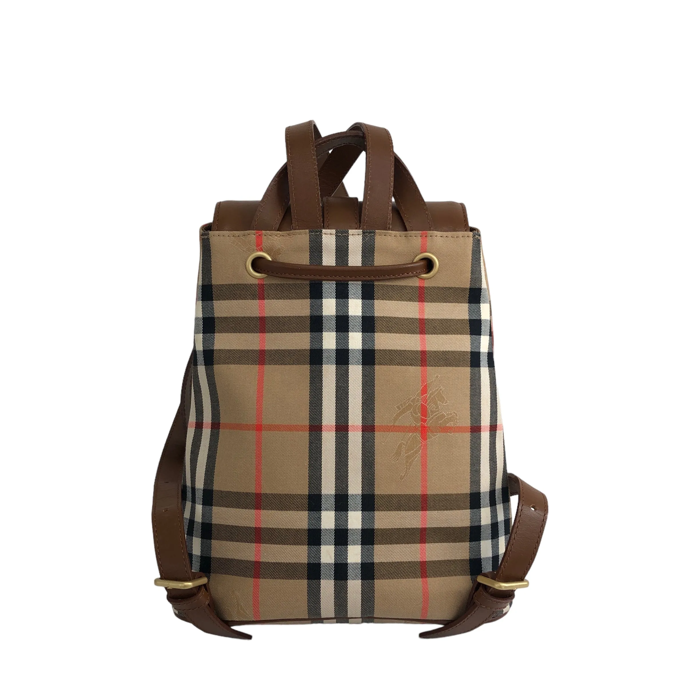 BURBERRY Classic Check Front Buckle Canvas Leather Backpack Beige Vintage x6idrn