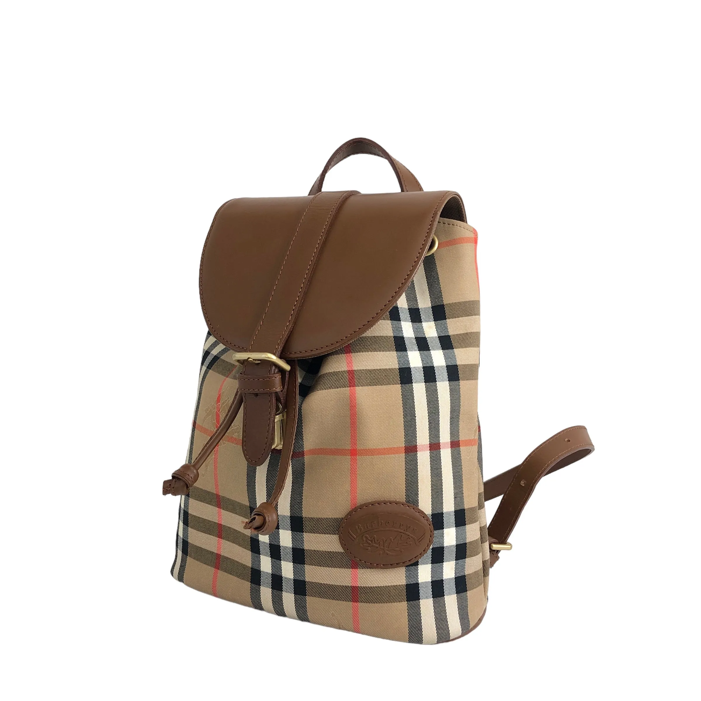 BURBERRY Classic Check Front Buckle Canvas Leather Backpack Beige Vintage x6idrn