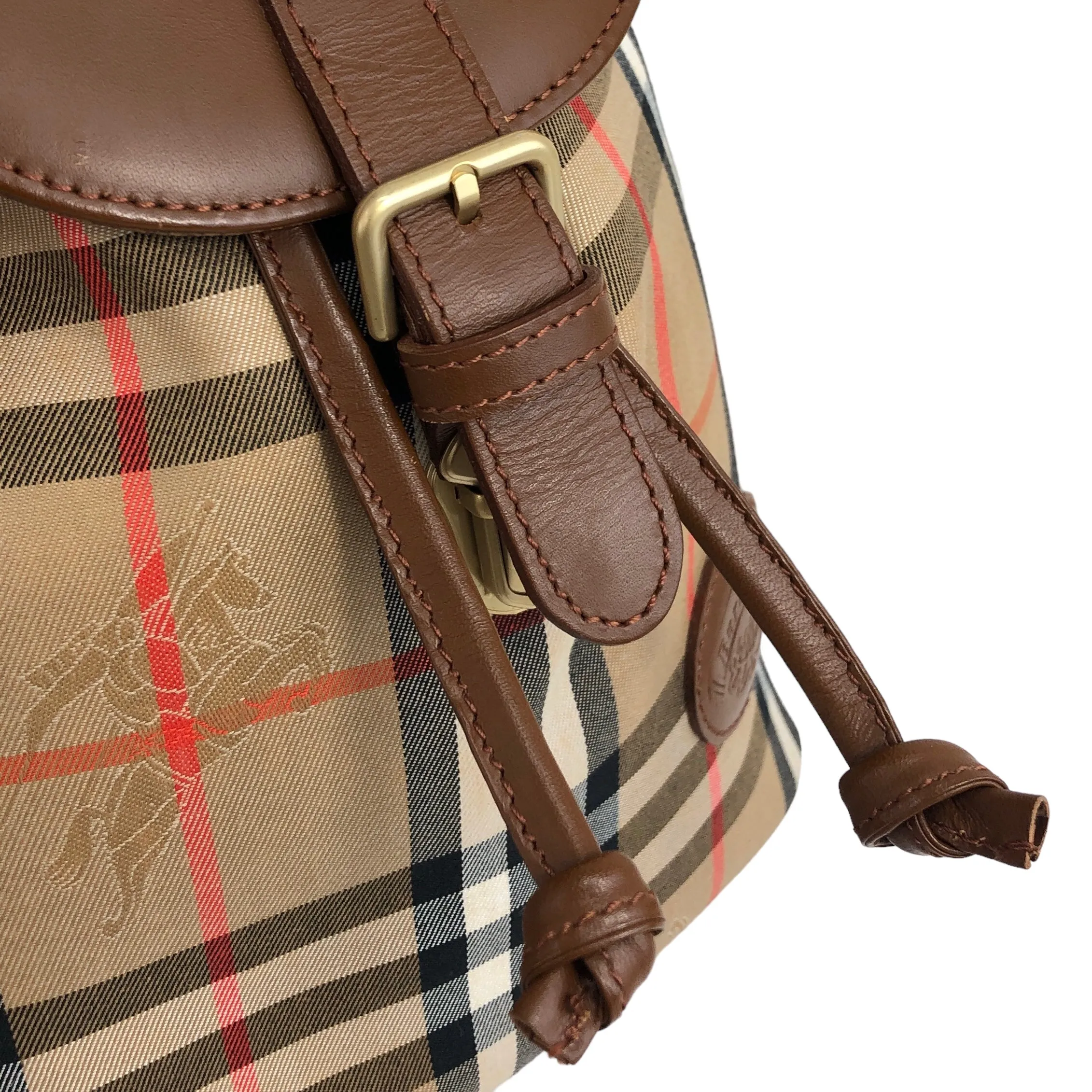 BURBERRY Classic Check Front Buckle Canvas Leather Backpack Beige Vintage x6idrn