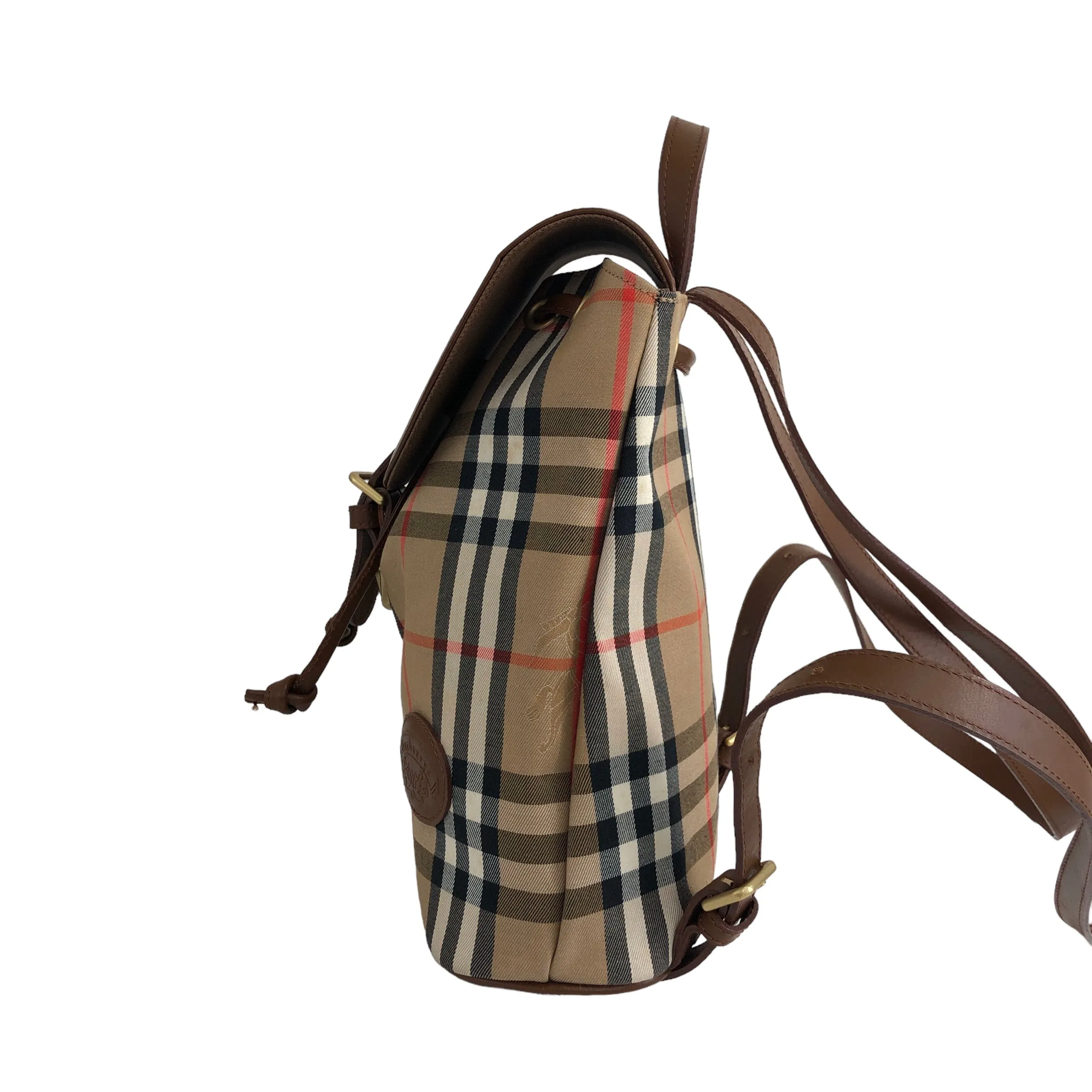 BURBERRY Classic Check Front Buckle Canvas Leather Backpack Beige Vintage x6idrn