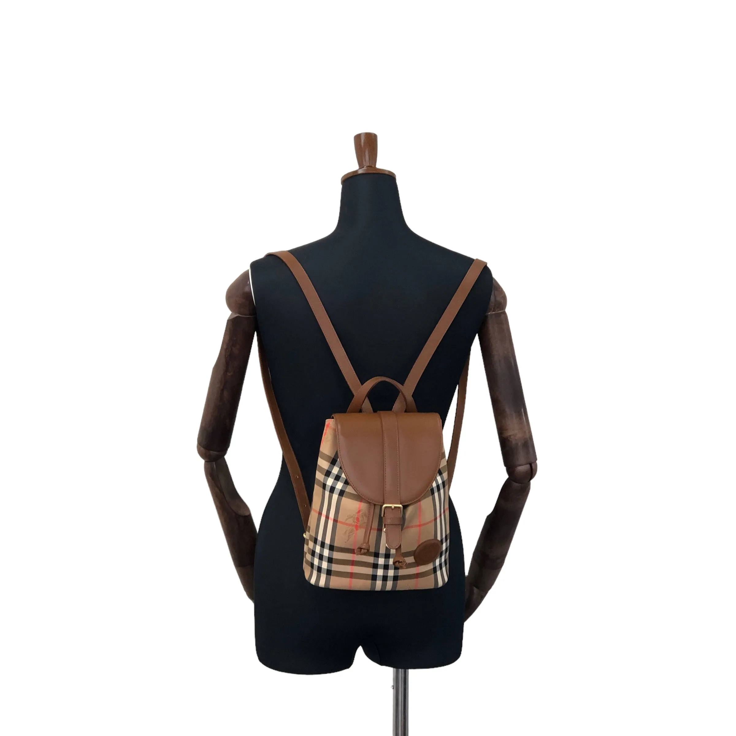 BURBERRY Classic Check Front Buckle Canvas Leather Backpack Beige Vintage x6idrn