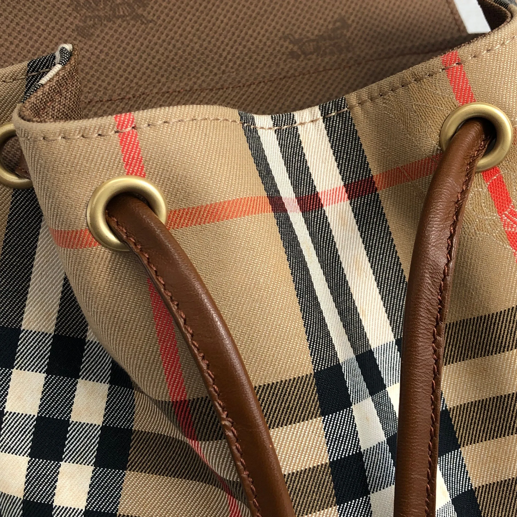 BURBERRY Classic Check Front Buckle Canvas Leather Backpack Beige Vintage x6idrn