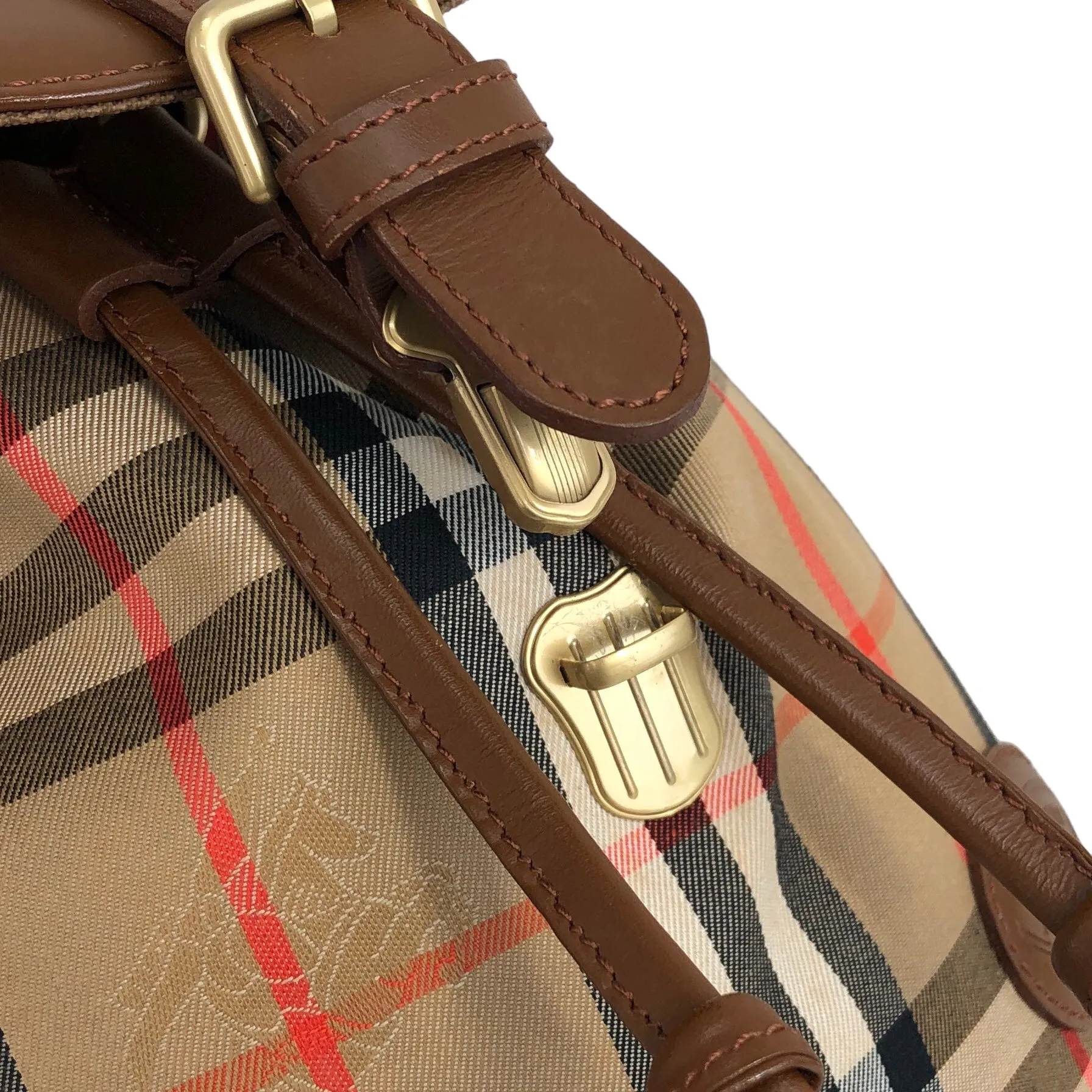 BURBERRY Classic Check Front Buckle Canvas Leather Backpack Beige Vintage x6idrn