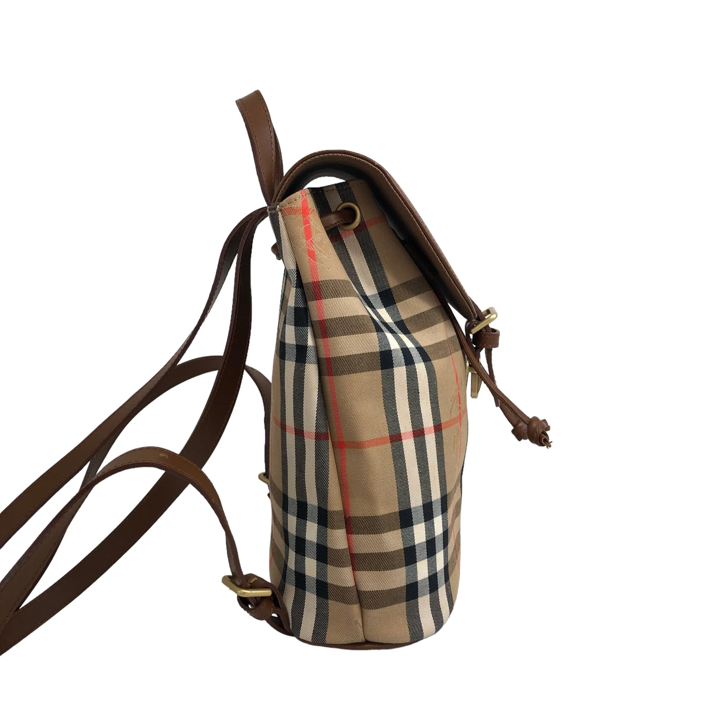 BURBERRY Classic Check Front Buckle Canvas Leather Backpack Beige Vintage x6idrn