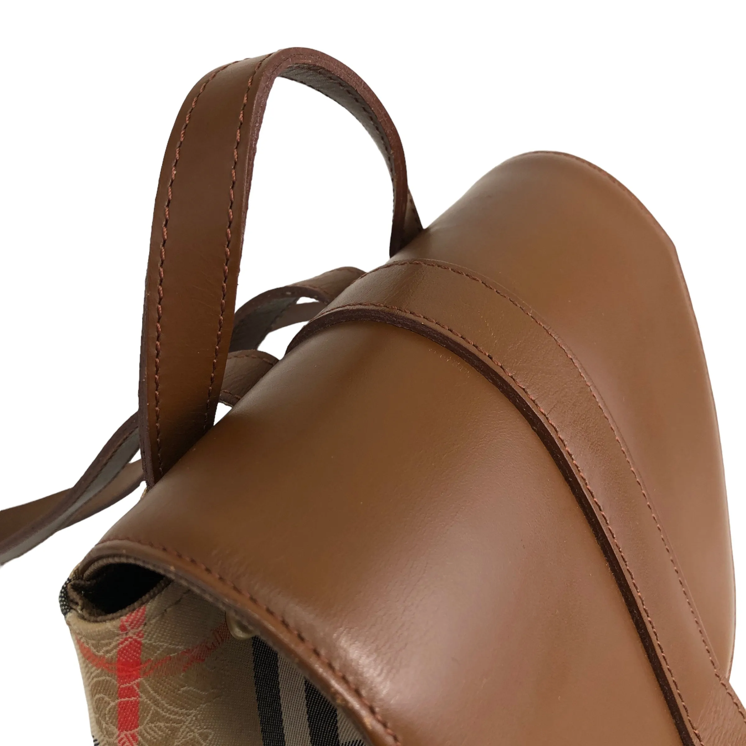 BURBERRY Classic Check Front Buckle Canvas Leather Backpack Beige Vintage x6idrn