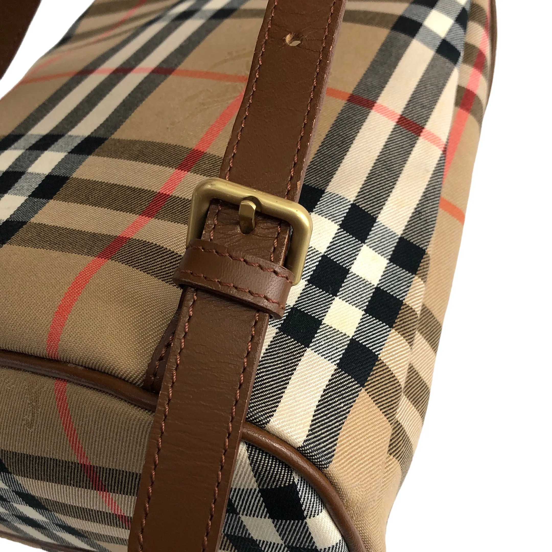 BURBERRY Classic Check Front Buckle Canvas Leather Backpack Beige Vintage x6idrn
