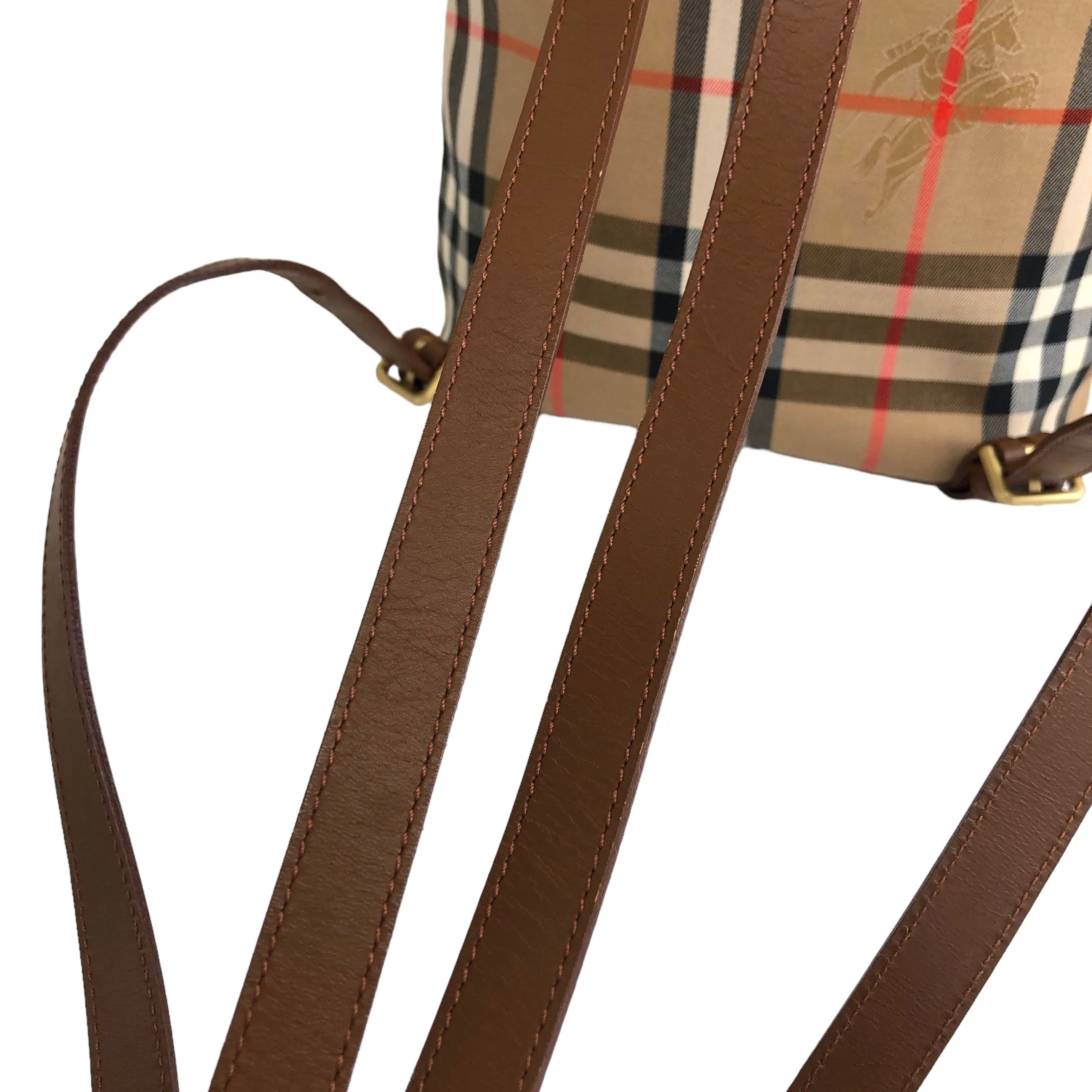 BURBERRY Classic Check Front Buckle Canvas Leather Backpack Beige Vintage x6idrn
