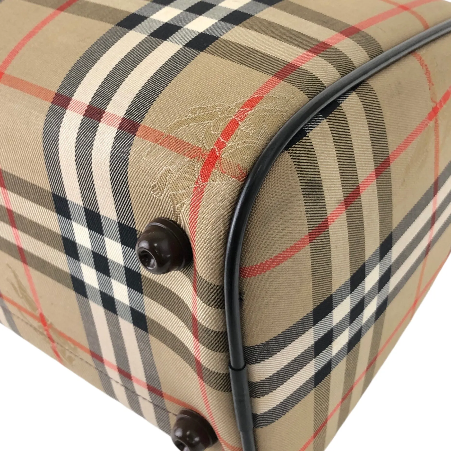 BURBERRY Classic Check Logo Handbag Boston bag Beige Vintage p2ptmi