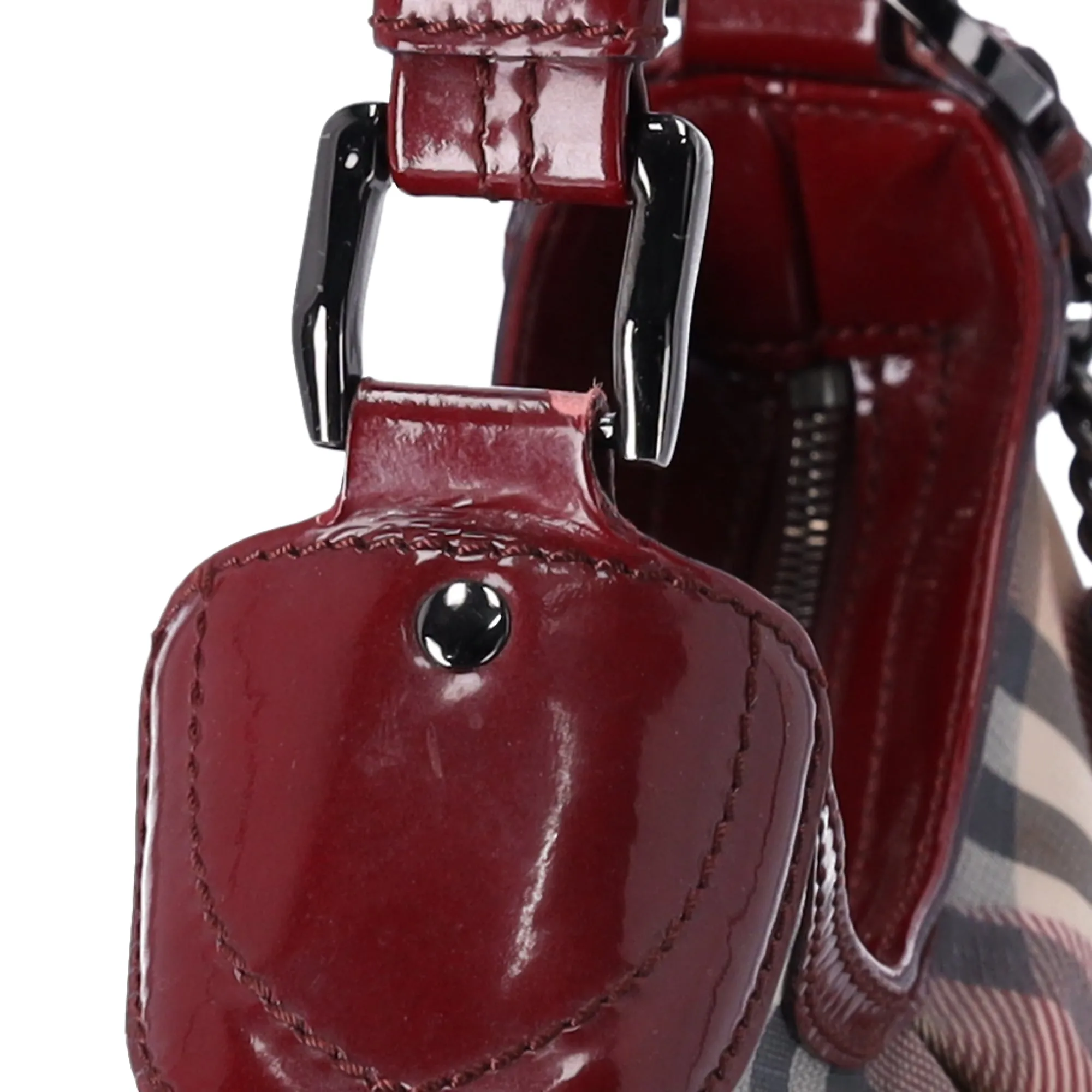 Burberry Nova Check Heart Half Moon Shoulder Bag Bordeaux Beige Multi