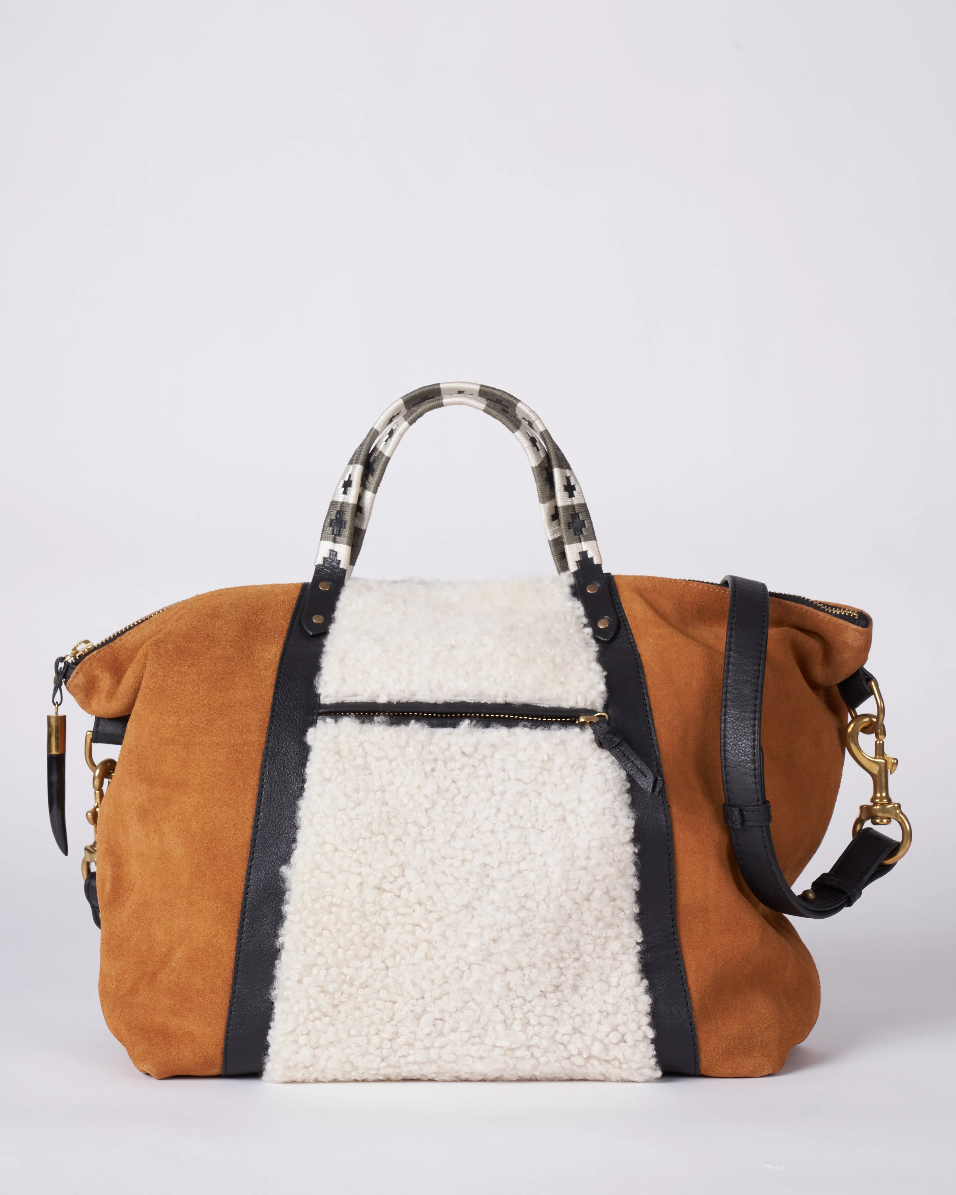 burnt sienna and shearling dylan holdall - burnt sienna