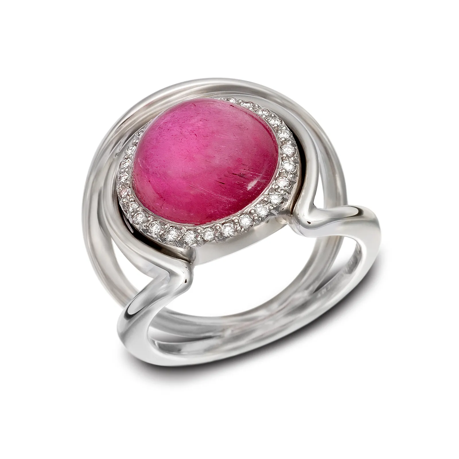 Cabochon Pink Tourmaline and Diamond Ring