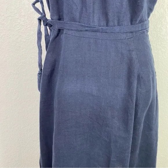 Calypso St. Barth Navy Blue 100% Linen Ivara Wrap Dress