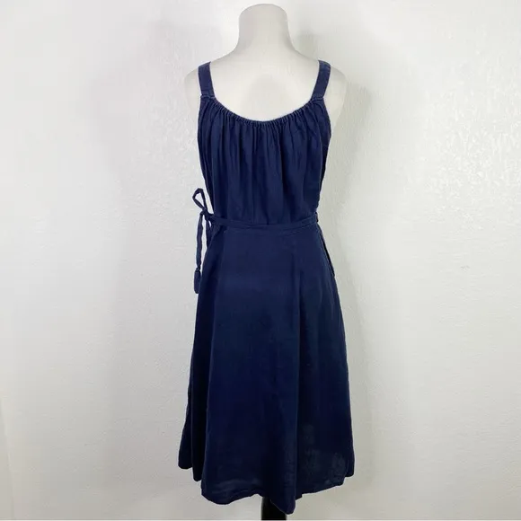 Calypso St. Barth Navy Blue 100% Linen Ivara Wrap Dress