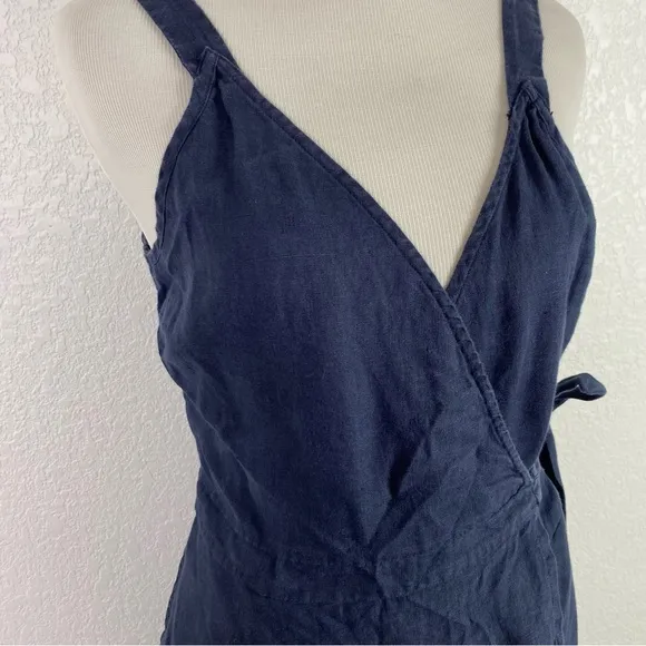 Calypso St. Barth Navy Blue 100% Linen Ivara Wrap Dress