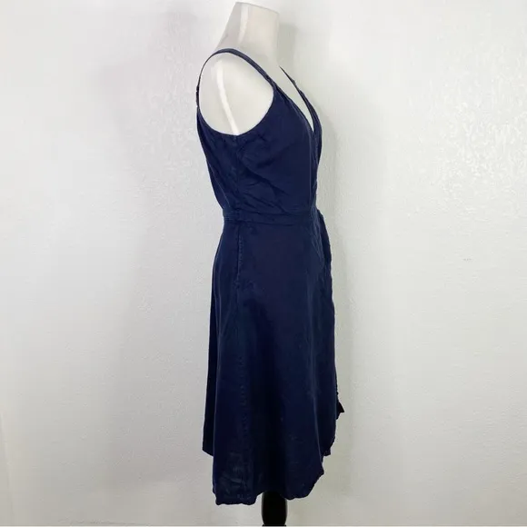 Calypso St. Barth Navy Blue 100% Linen Ivara Wrap Dress