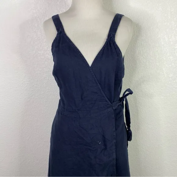 Calypso St. Barth Navy Blue 100% Linen Ivara Wrap Dress