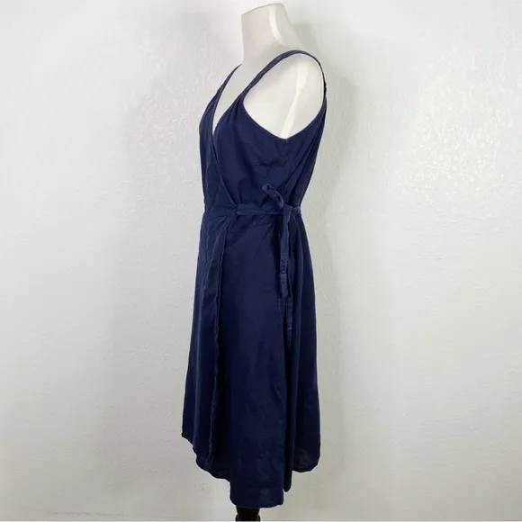 Calypso St. Barth Navy Blue 100% Linen Ivara Wrap Dress