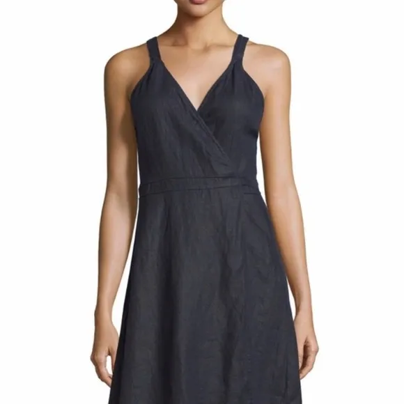 Calypso St. Barth Navy Blue 100% Linen Ivara Wrap Dress