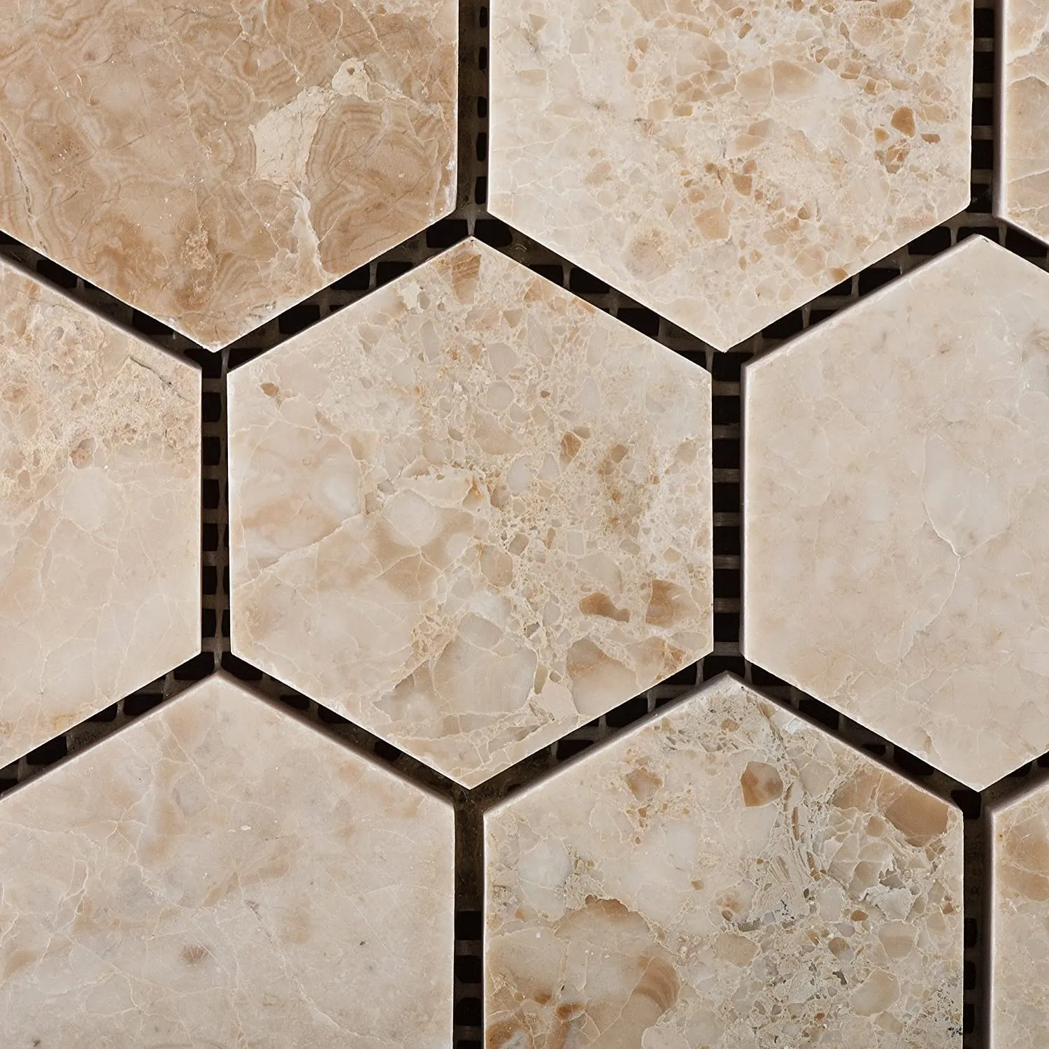 Cappuccino Marble Polished 2-inch Hexagon Mosaic Tile - Lot of 50 sq .ft.