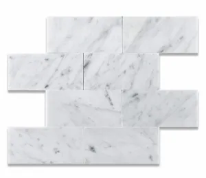 Carrara White 3 X 6 Marble Polished Brick Mosaic Tile - 2 pcs. Sample-Set